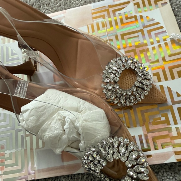 Zara Tan Slingback Heels with Crystal Embellishment size 40 - Picture 3 of 7